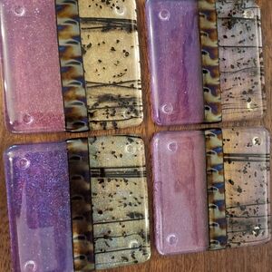 Heavy Duty Glass Drink Coasters Purple with Iridescent Detail